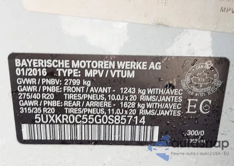 2016 BMW X5 xDrive35I из США, поврежденный, VIN 5UXKR0C55G0S85714